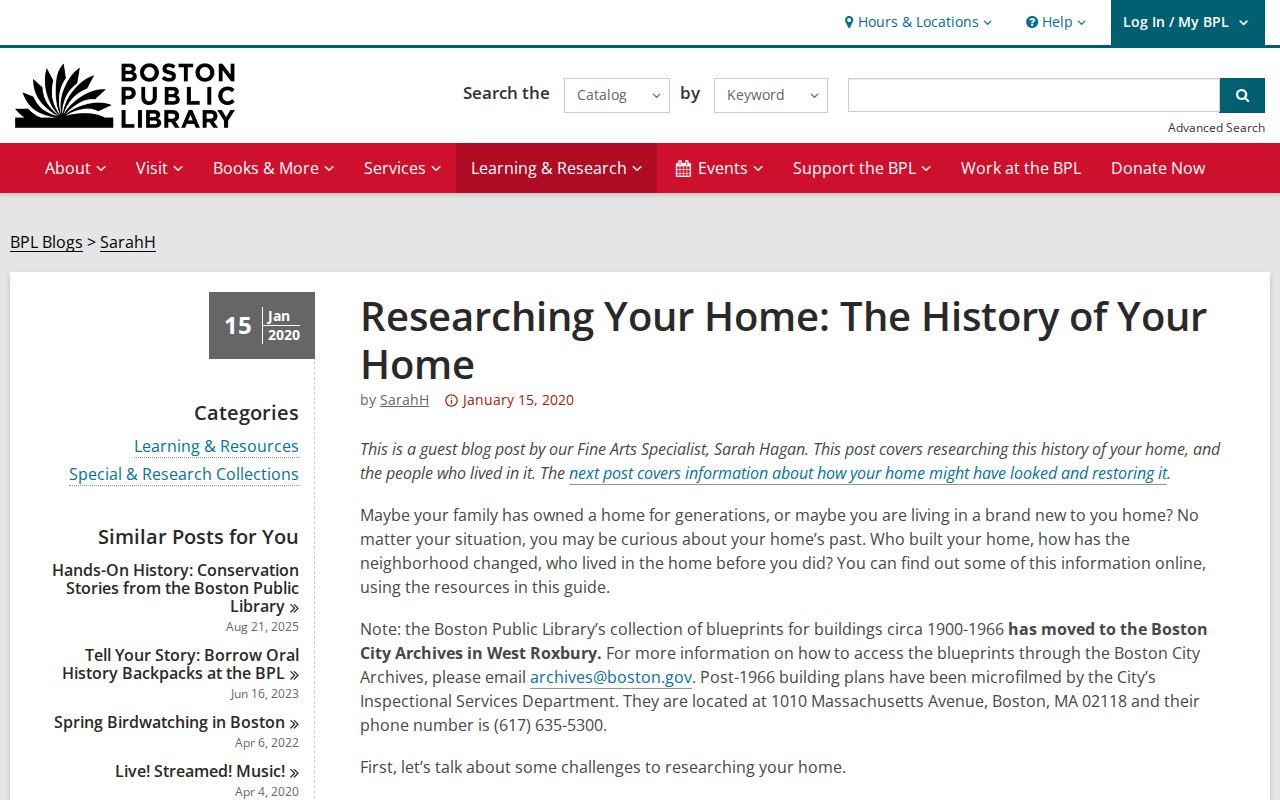 Boston previous residents house history guide from Boston Public Library