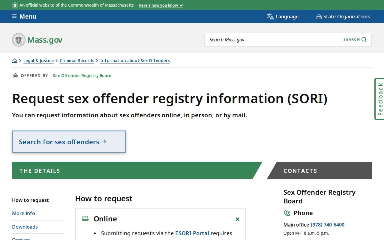 Boston residents directory Massachusetts SORI request access options
