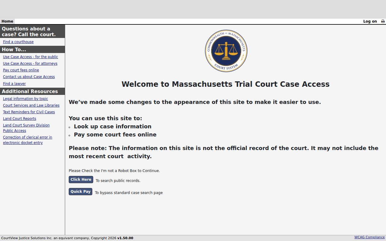 Boston residents directory MassCourts public docket search entrance